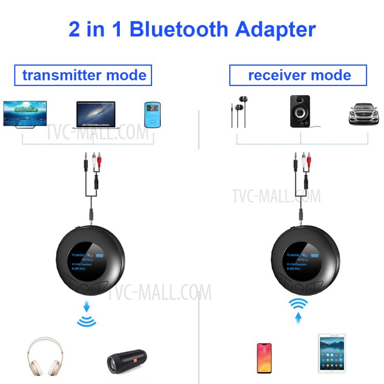 B3 Bluetooth Receiver Transmitter OLED Display Hands-free Call Adapter 2 in 1 AUX Wireless Audio Music Dongle-5