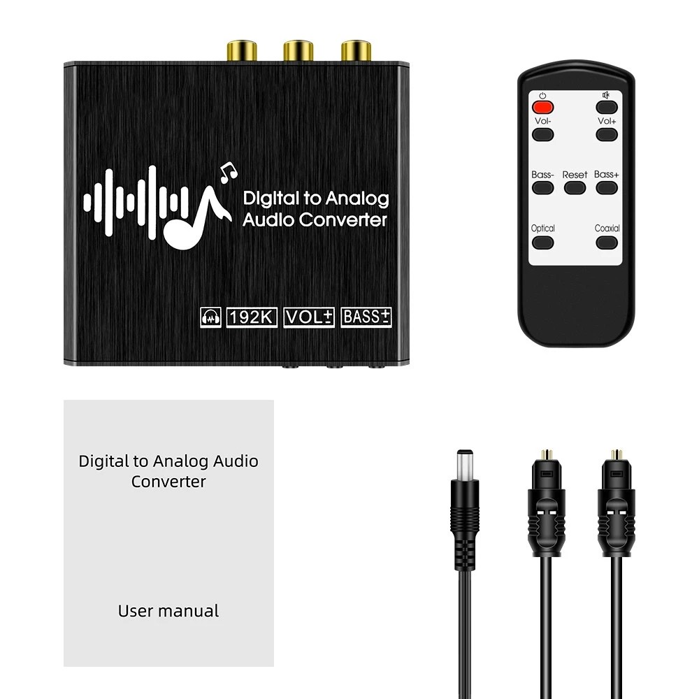 Digital to Analog Audio Converter 192KHz 3.5mm Headphone Jack DAC Converter with Optical Cable Remote Control-7