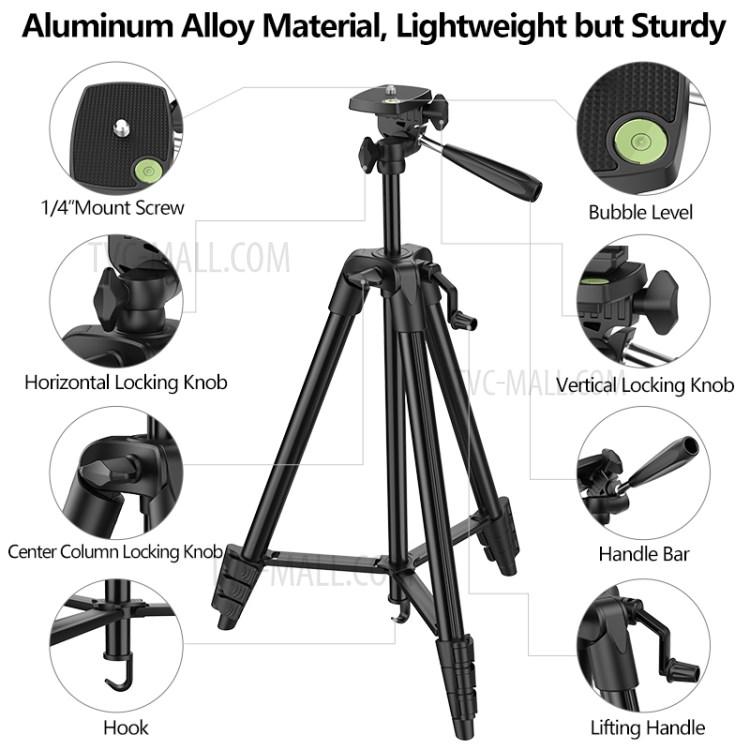 WONEW ZJ33 Adjustable Camera Stand Tripod Aluminum Alloy 4 Section Tripod Bracket Holder Phone Clip-2