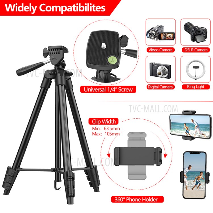 WONEW ZJ33 Adjustable Camera Stand Tripod Aluminum Alloy 4 Section Tripod Bracket Holder Phone Clip-3