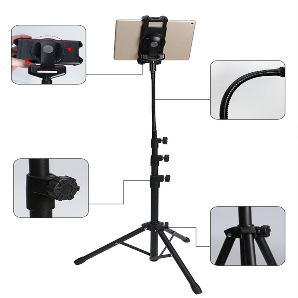 4.7-12.9 inch Mobile Phone Tablet Holder Floor Stand 360 Degrees Rotating Adjustable Height Tripod Bracket-2