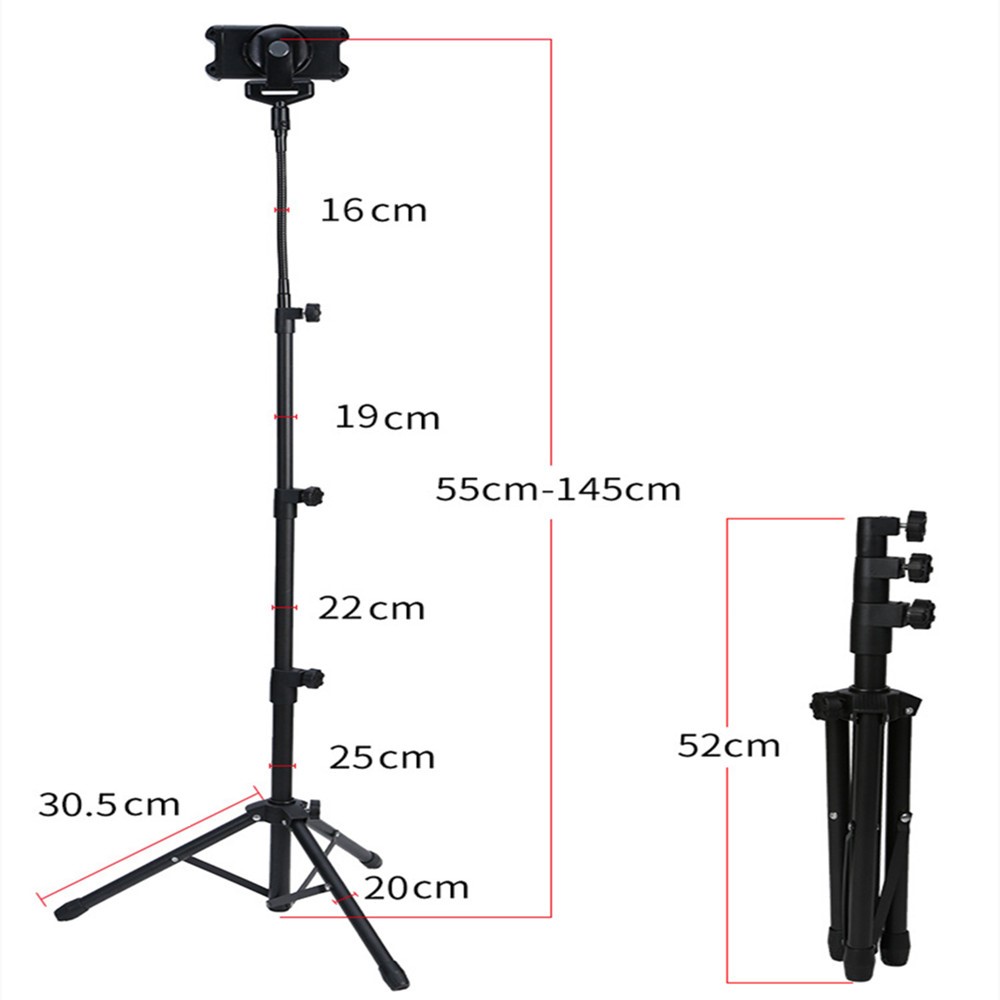 4.7-12.9 inch Mobile Phone Tablet Holder Floor Stand 360 Degrees Rotating Adjustable Height Tripod Bracket-4