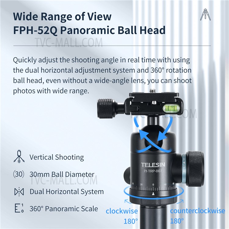 TELESIN TE-TRP-007 360 Degree Ball Head Camera Tripod Stand Portable Monopod for Canon Nikon Sony DSLR Camera-4