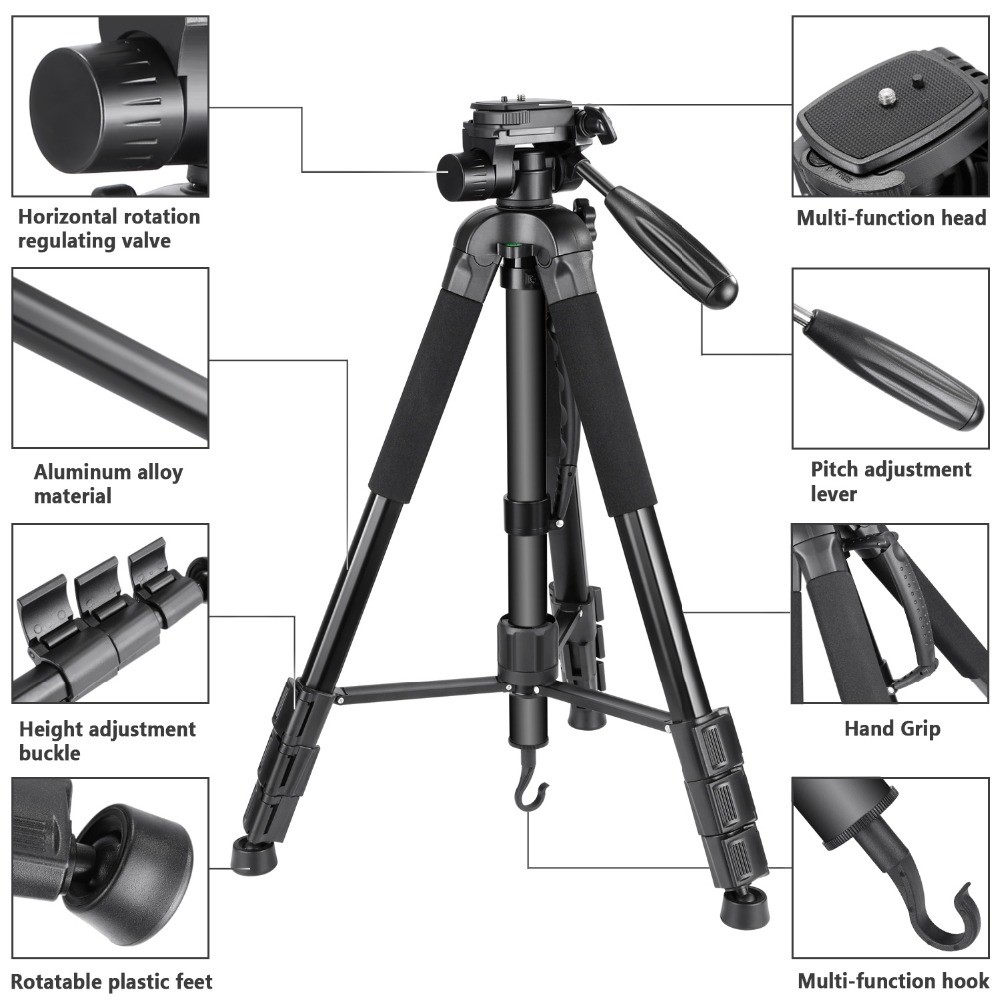 NEEWER SAB264 Camera Tripod Aluminum Alloy Monopod with 3-Way Swivel Head for Sony Canon - Black-2