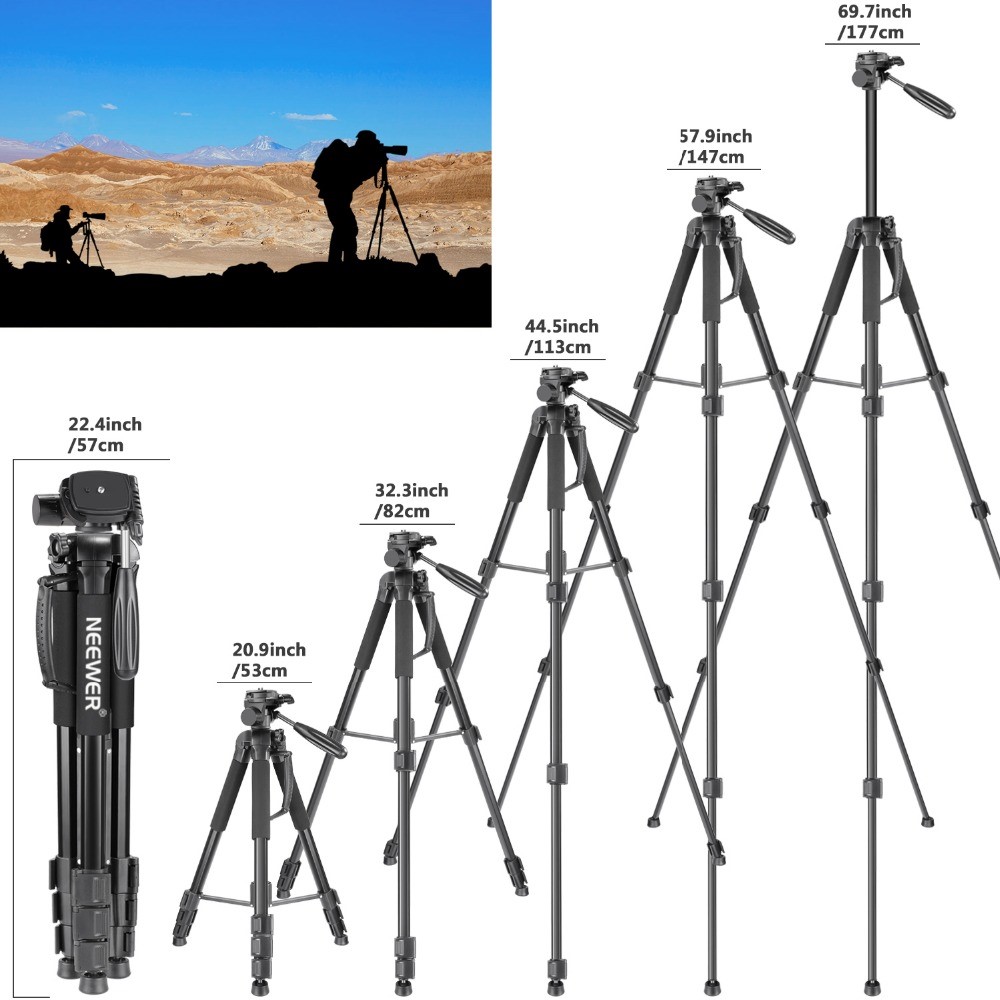 NEEWER SAB264 Camera Tripod Aluminum Alloy Monopod with 3-Way Swivel Head for Sony Canon - Black-3