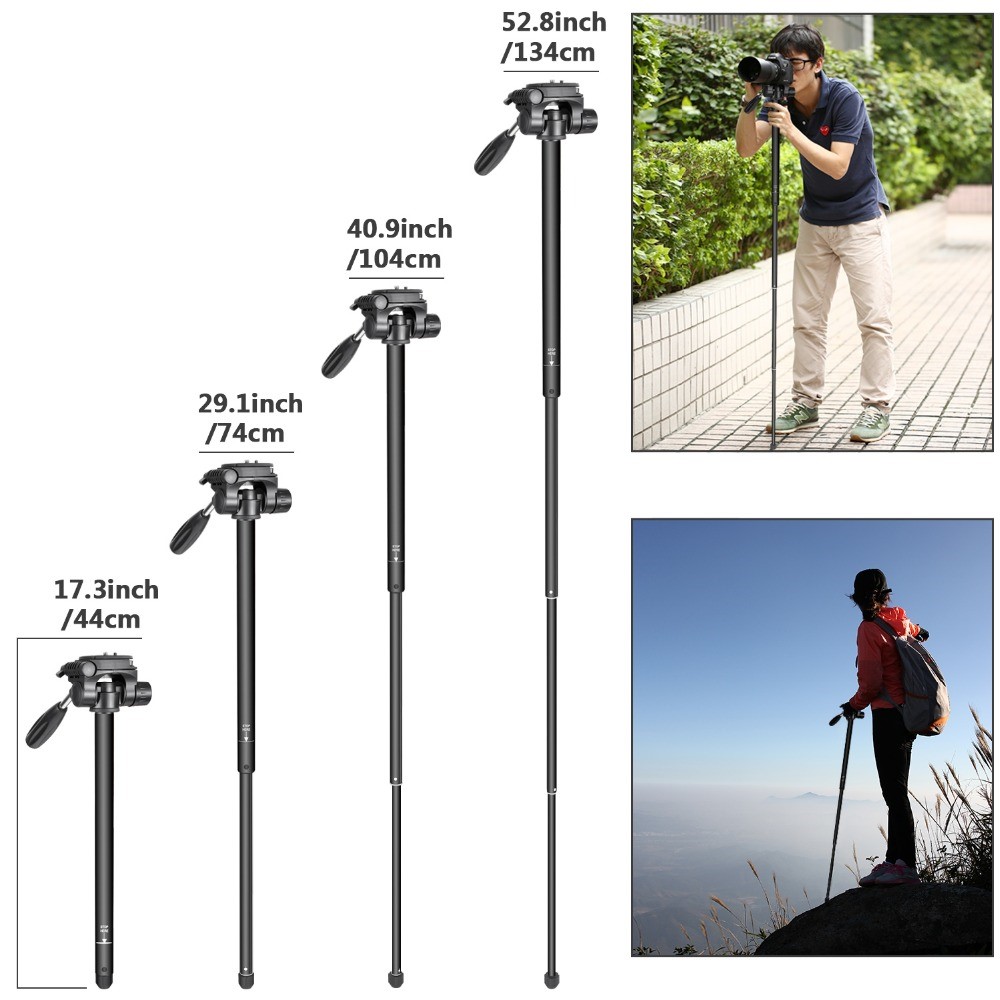 NEEWER SAB264 Camera Tripod Aluminum Alloy Monopod with 3-Way Swivel Head for Sony Canon - Black-5