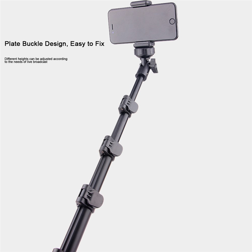 T9 Locking Buckle Design Retractable 1.6m Selfie Stick Tripod Phone Holder Video Recording Stand with Phone Clip + Bluetooth Remote Control + Storage Bag-4