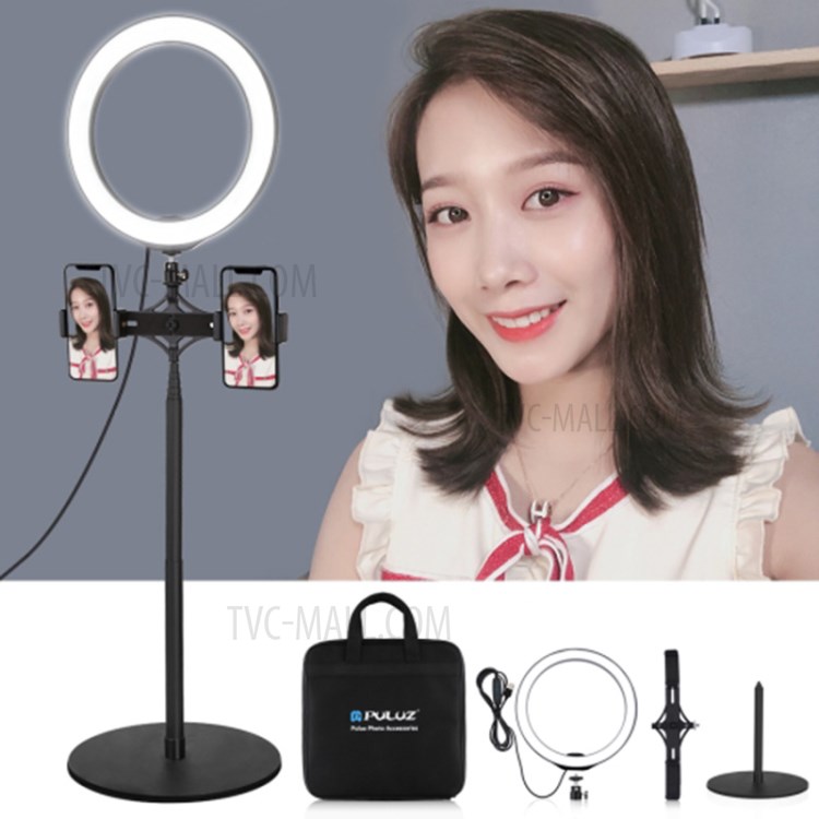 PULUZ 10.2 inch 26cm Ring Light Dimming Photography Video Fill Light with 2-phone Clips for Selfie Camera-1