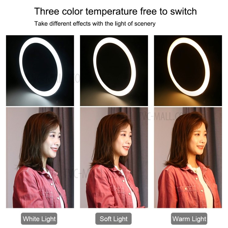 PULUZ 10.2 inch 26cm Ring Light Dimming Photography Video Fill Light with 2-phone Clips for Selfie Camera-5