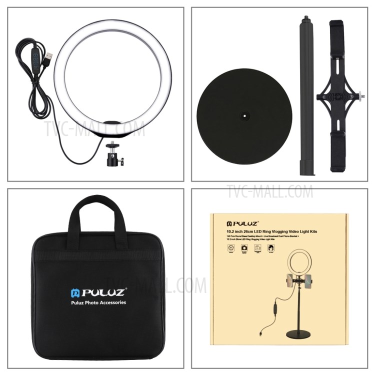 PULUZ 10.2 inch 26cm Ring Light Dimming Photography Video Fill Light with 2-phone Clips for Selfie Camera-8