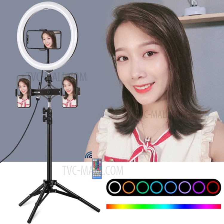 PULUZ Tripod Mount + Dual Phone Bracket + 11.8 inch 30cm RGB Selfie Ring Light Kits-1