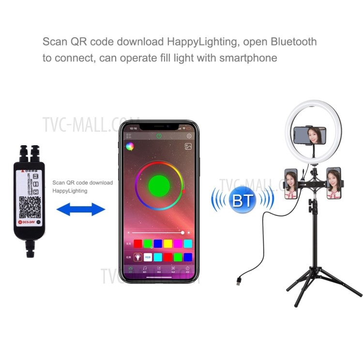 PULUZ Tripod Mount + Dual Phone Bracket + 11.8 inch 30cm RGB Selfie Ring Light Kits-6