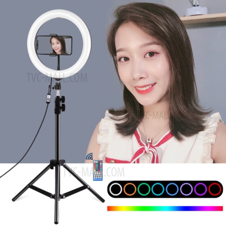 PULUZ 10.2 inch & 10 Brightness Levels RGB Selfie Ring Light with 1.1m Adjustable Tripod Stand and Remote Control & Phone Clamp-1