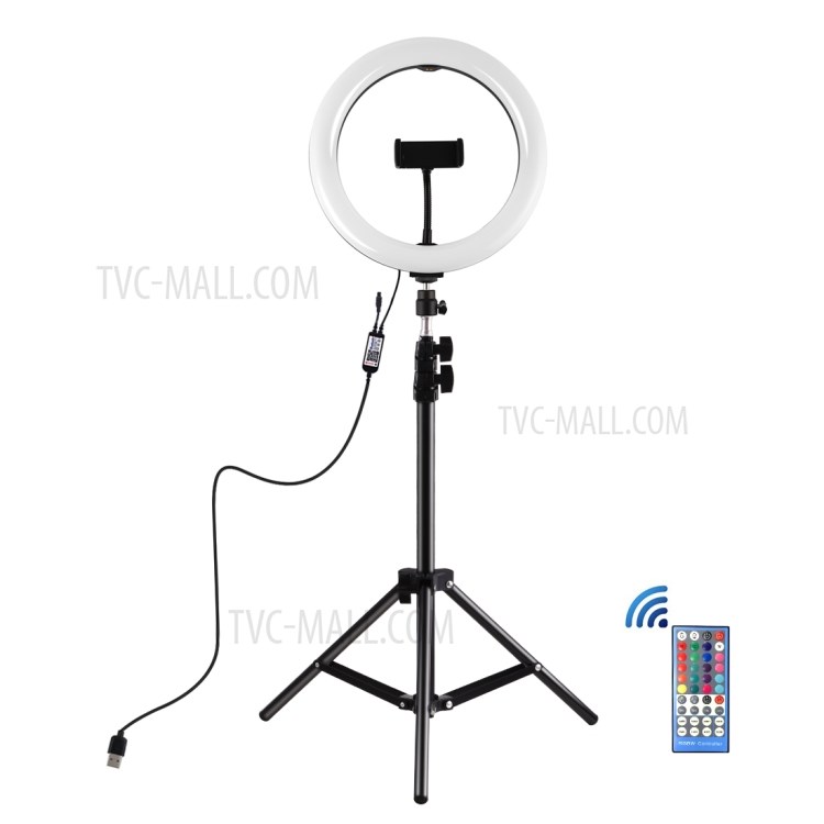 PULUZ 10.2 inch & 10 Brightness Levels RGB Selfie Ring Light with 1.1m Adjustable Tripod Stand and Remote Control & Phone Clamp-2