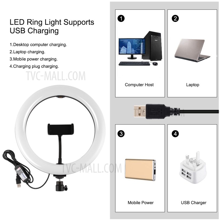 PULUZ 10.2 inch & 10 Brightness Levels RGB Selfie Ring Light with 1.1m Adjustable Tripod Stand and Remote Control & Phone Clamp-4