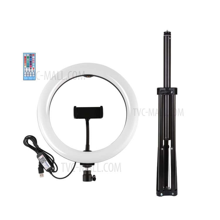PULUZ 10.2 inch USB RGBW Selfie Ring Light with 1.65m Adjustable Tripod Stand and Cold Shoe Tripod Ball Head & Phone Clamp & Remote Control-12
