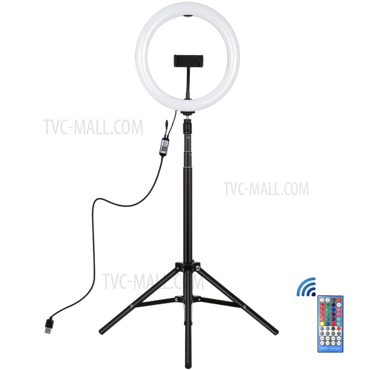 PULUZ 10.2 inch USB RGBW Selfie Ring Light with 1.65m Adjustable Tripod Stand and Cold Shoe Tripod Ball Head & Phone Clamp & Remote Control-2