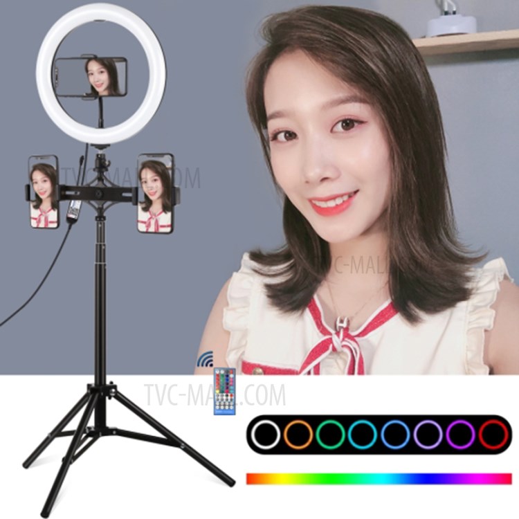 PULUZ 10.2 inch RGBW Selfie Ring Light with 1.65m Adjustable Tripod Stand and Cold Shoe Tripod Ball Head & Phone Clamp & Remote Control-1