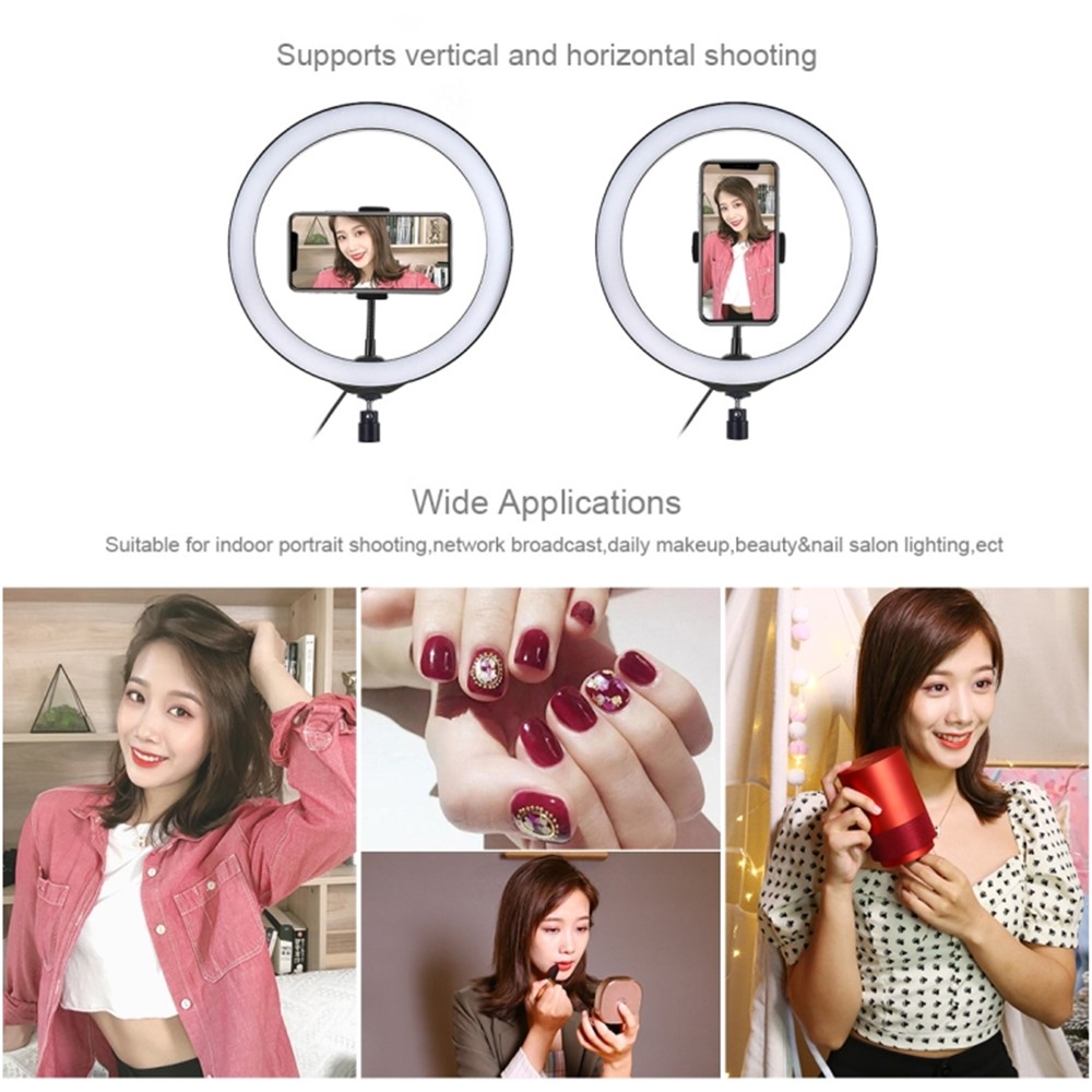 PULUZ 10.2 inch 26cm USB 10 Modes 8 Colors RGBW Dimmable LED Ring Vlogging Video Lights with Cold Shoe Tripod Ball Head & Phone Clamp-8