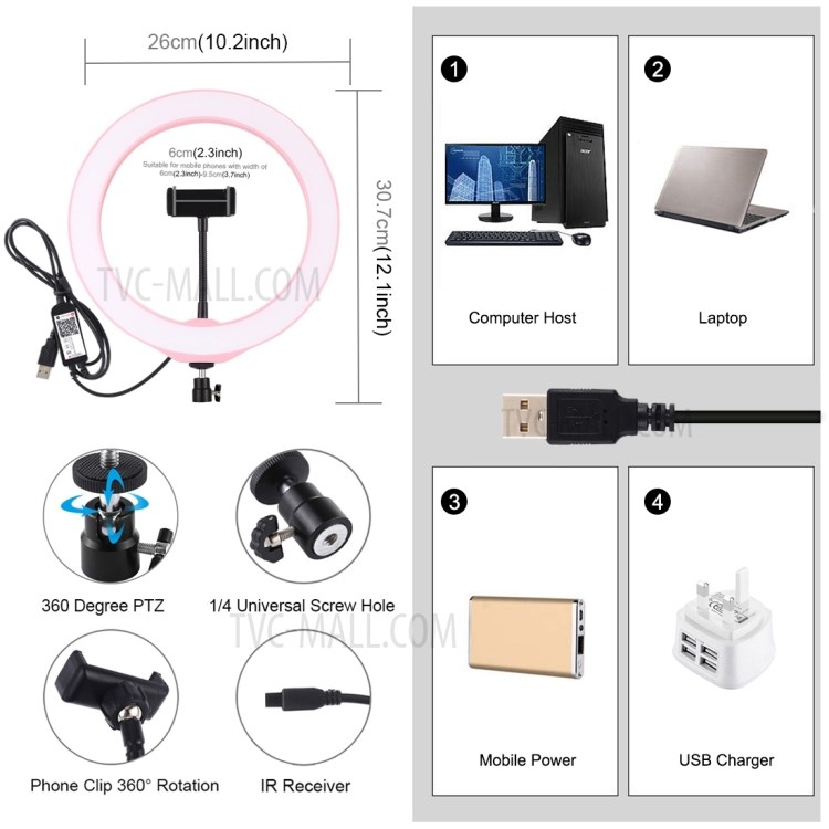 PULUZ 10.2 Pulgadas 26cm Anillo De LED Regulable Vídeo Vlogging Juegos De Luces Con Clip De Teléfono Y Control Remoto-3