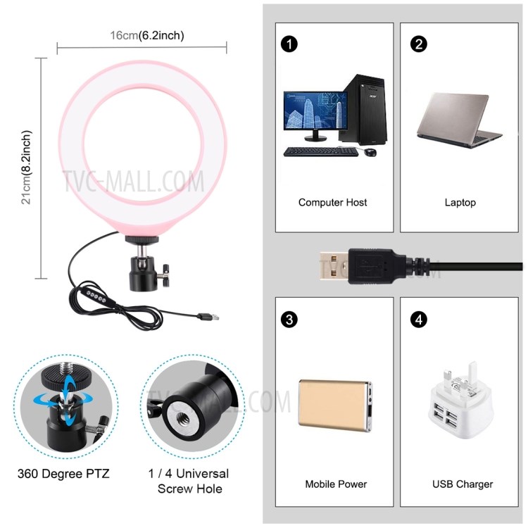 PULUZ 6,2 Pouces 16cm Dimmable Remplissage Photographie Lumière LED RGBW Circulaire Lumière PU432F-3