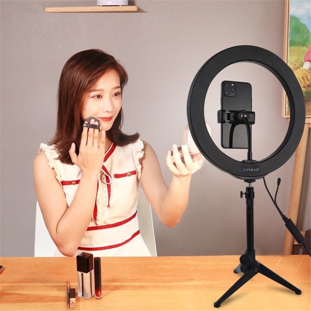 PULUZ 10.2" 26cm RGBW Dimmable LED Ring Photo Light with Remote Control & Mobile Phone Clip PU430B-13