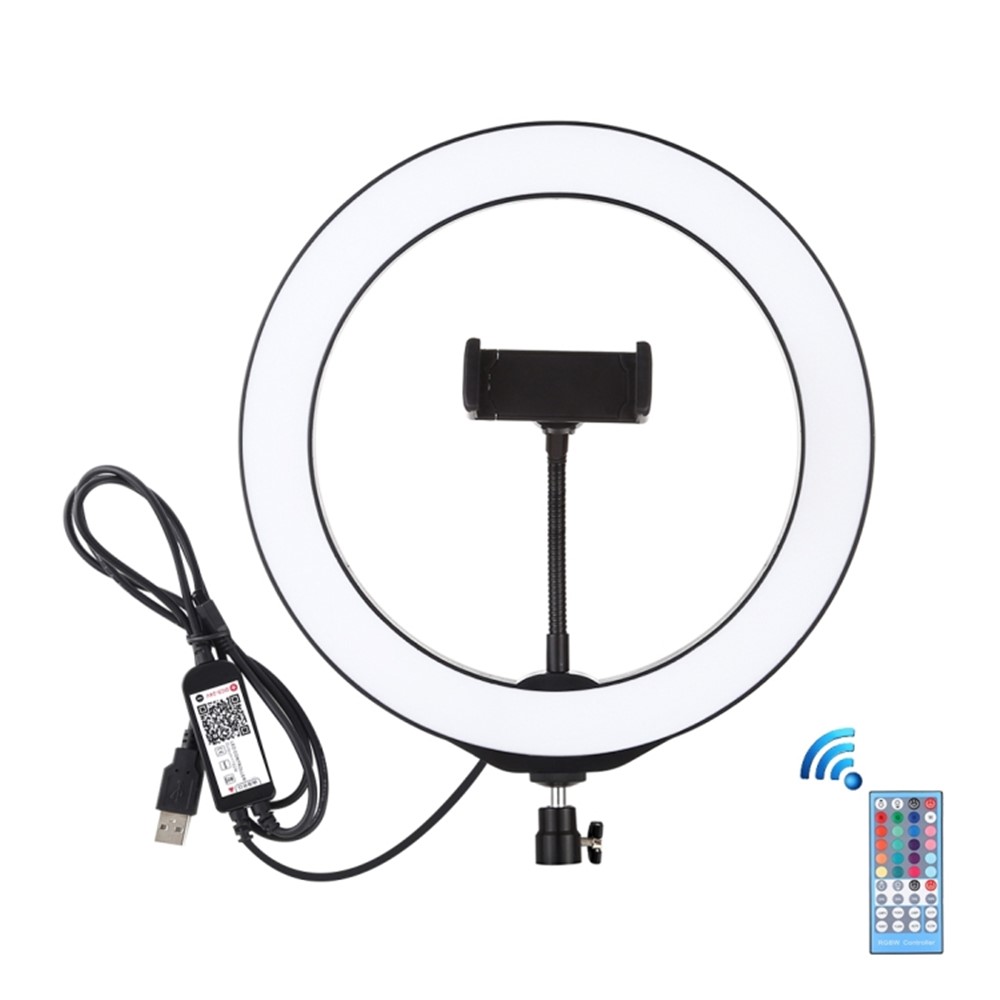 PULUZ 10.2" 26cm RGBW Dimmable LED Ring Photo Light with Remote Control & Mobile Phone Clip PU430B-2