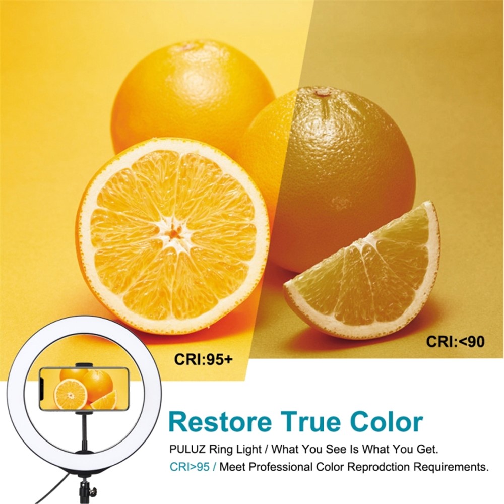 PULUZ 10.2" 26cm RGBW Dimmable LED Ring Photo Light with Remote Control & Mobile Phone Clip PU430B-9