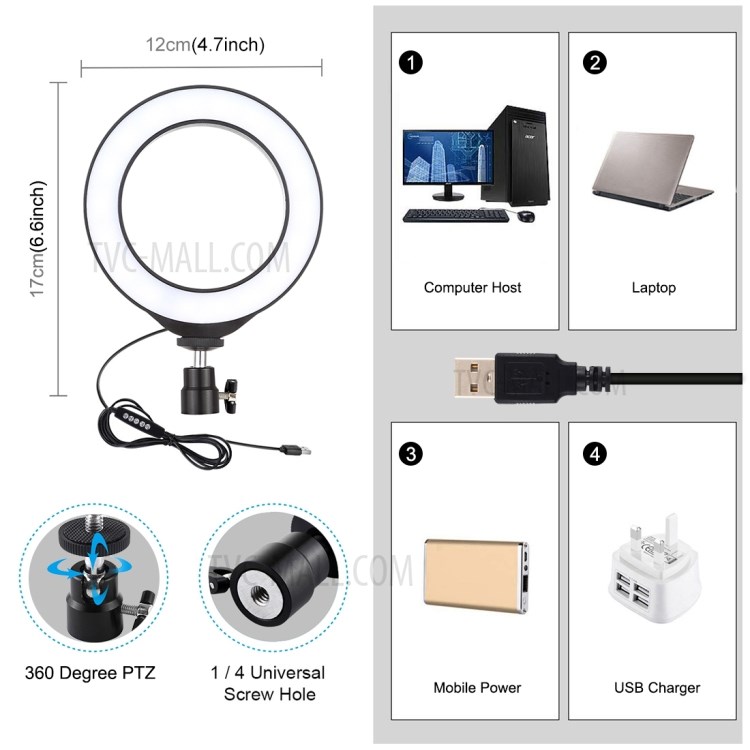 PULUZ 4.7" 12cm Dimmable 8-color RGBW LED Circular Photography Light Fill-in Light PU431B-3