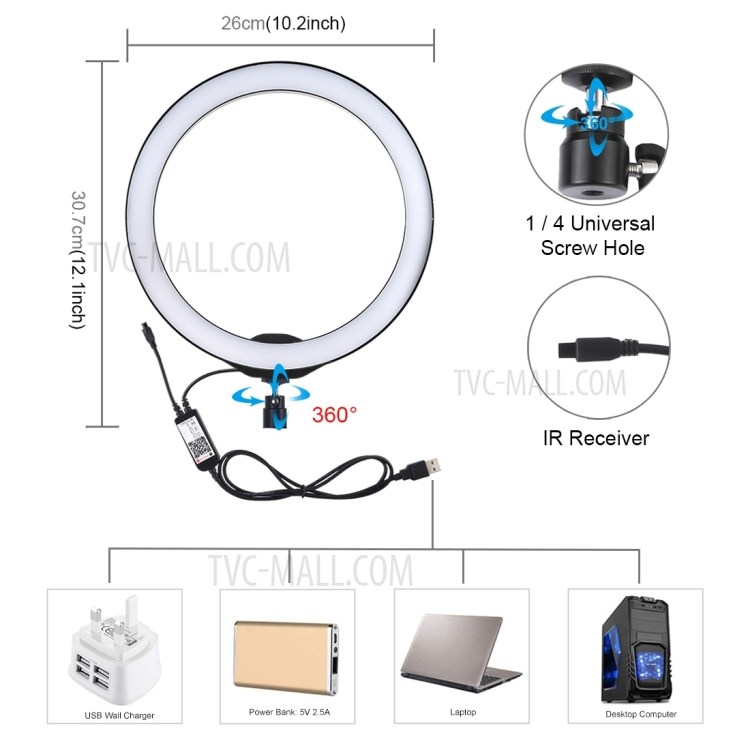 PULUZ Round Base Desktop Mount + Live Broadcast Dual Phone Bracket + 10.2 inch RGBW LED Ring Vlogging Video Light Kits with Remote Control & Cold Shoe Tripod Ball Head-3