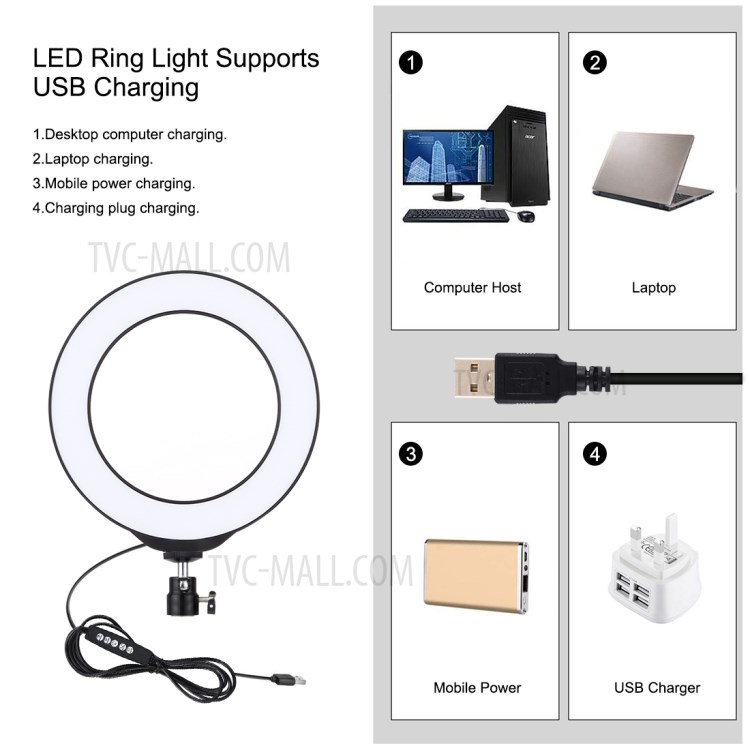 PULUZ 12cm Dimmable 8 Color RGBW LED Ring Photography Light Fill Light with Tripod PKT3049B-4