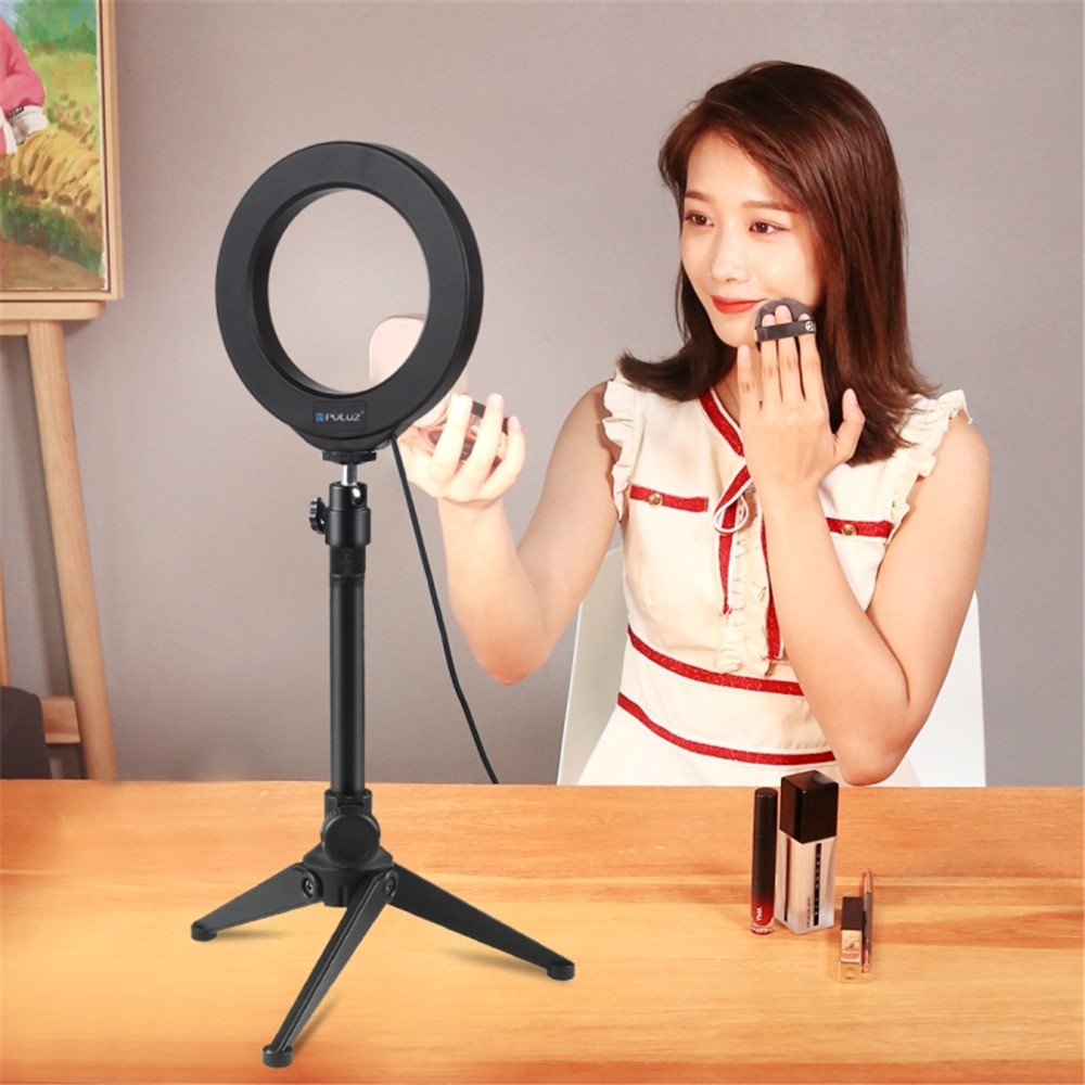 PULUZ Desktop Tripod Holder + 4.7 inch USB 3 Modes Dimmable LED Ring Vlogging Photography Video Light Kits-10