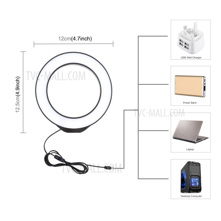 PULUZ 4.7 inch 12cm USB White Light LED Ring Vlogging Photography Video Lights-3