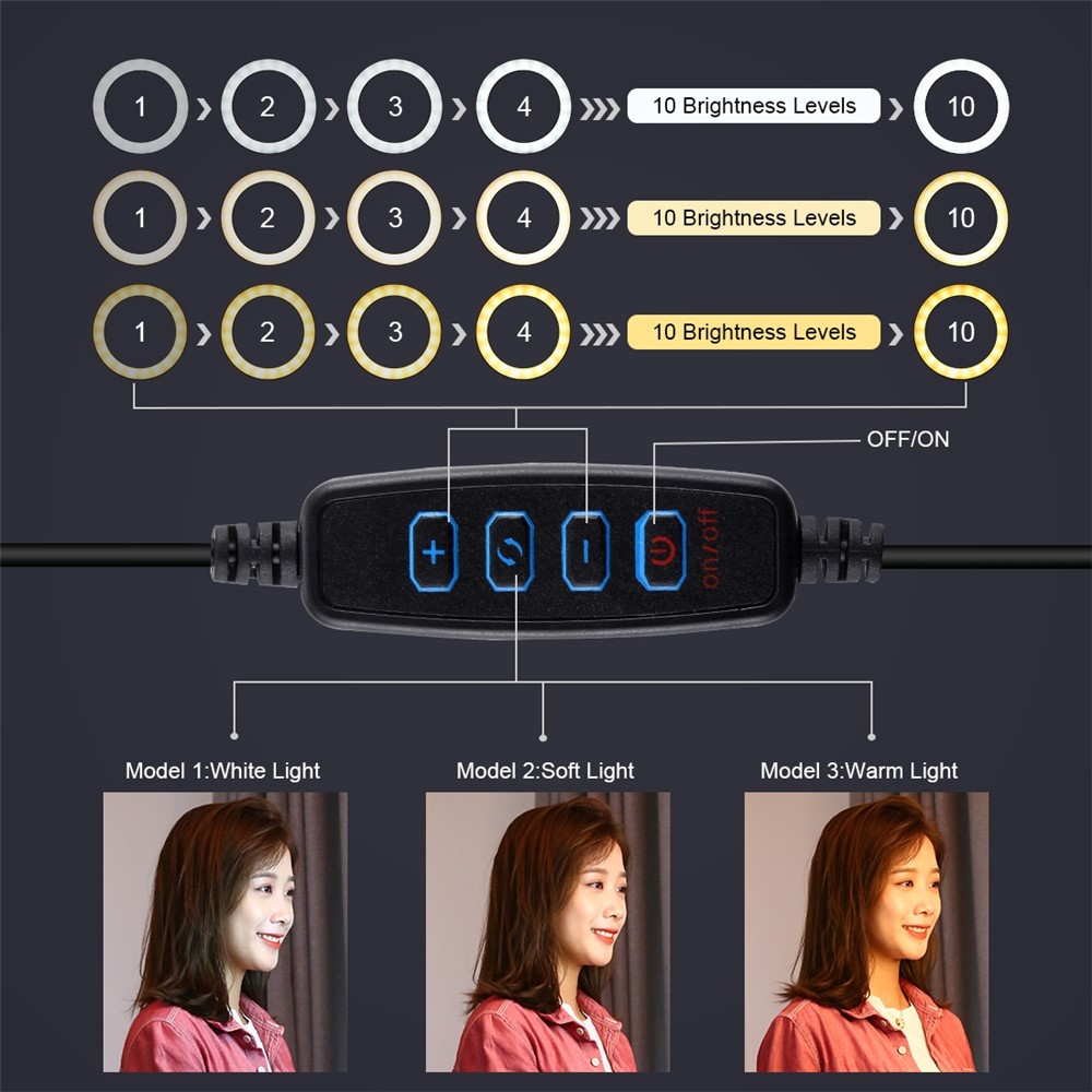 PULUZ PU502 7.9-inch 20cm USB 3 Modes Dimmable Dual Color Temperature LED Curved Light Selfie Photography Video Ring Lights with Mirror-4
