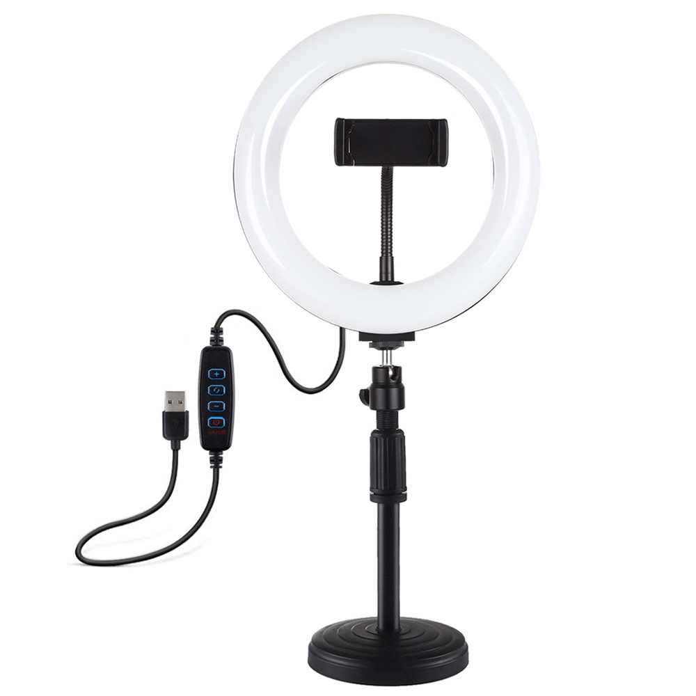 Puluz PKT3078B 7,9-zoll 20 cm USB Dimmbare Led-led-ringlicht Mit Doppelfarbe Mit Telefonklemme + Runde Basis Desktop Mount