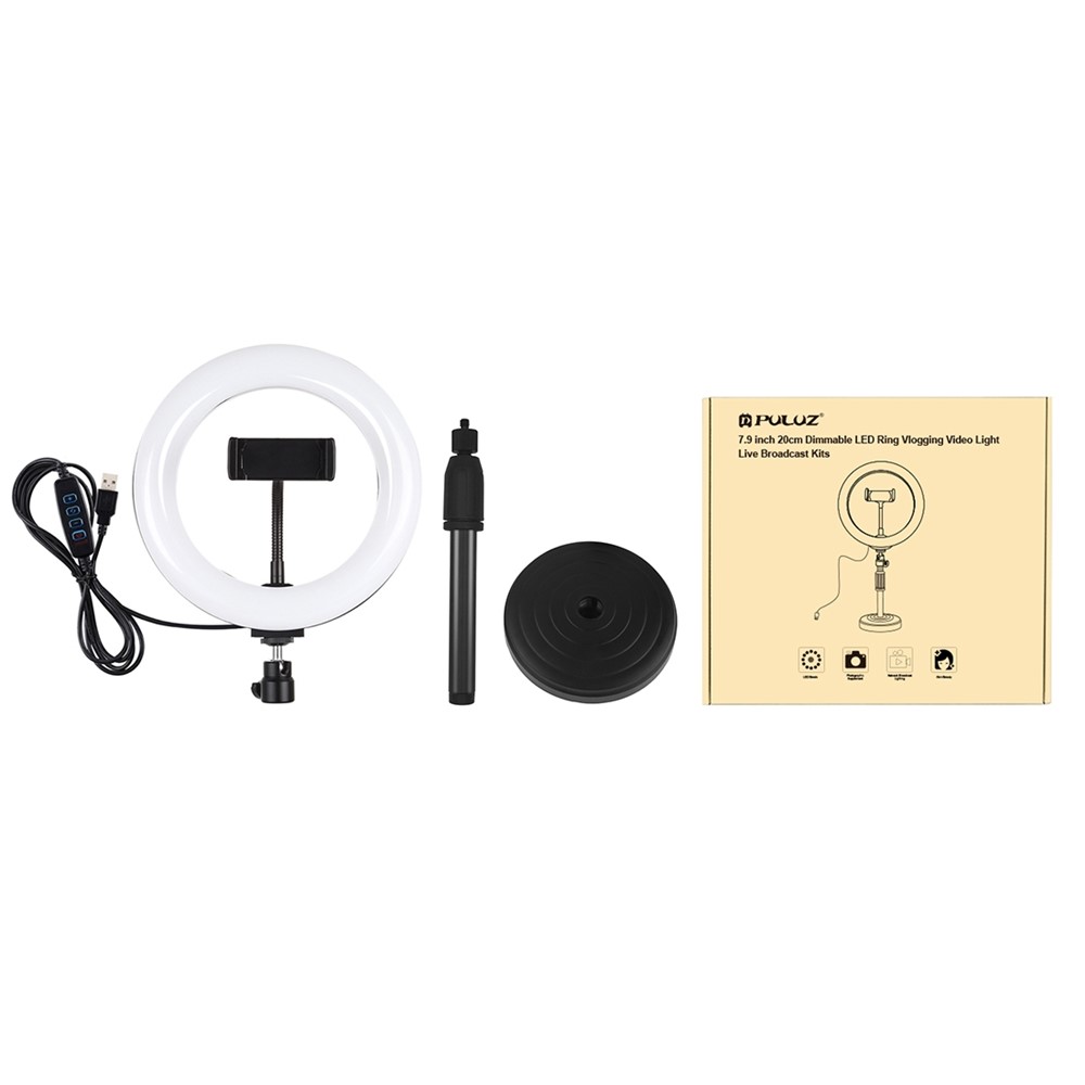 Anello Di Luce PULUZ PKT3078B 7.9 Pollici 20 Centimetri USB Dimmerabile Doppia Temperatura Di Colore Del LED Con Il Morsetto Telefono + Tavolo Rotondo Di Base Di Montaggio-9