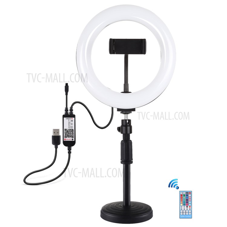 PULUZ PKT3080B 7.9-inch 20cm RGBW Light + Round Base Desktop Mount Dimmable Dual Color Temperature LED Fill Light Vlogging Selfie Photography Video Ring Lights with Phone Clamp-2