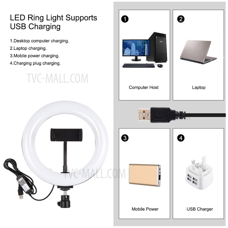 PULUZ PKT3080B 7.9-inch 20cm RGBW Light + Round Base Desktop Mount Dimmable Dual Color Temperature LED Fill Light Vlogging Selfie Photography Video Ring Lights with Phone Clamp-4