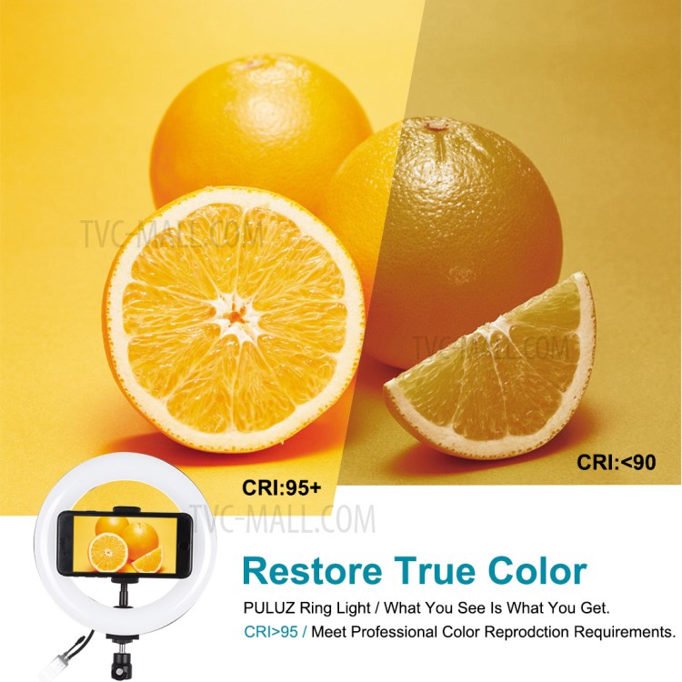 PULUZ PKT3080B 7.9-inch 20cm RGBW Light + Round Base Desktop Mount Dimmable Dual Color Temperature LED Fill Light Vlogging Selfie Photography Video Ring Lights with Phone Clamp-9