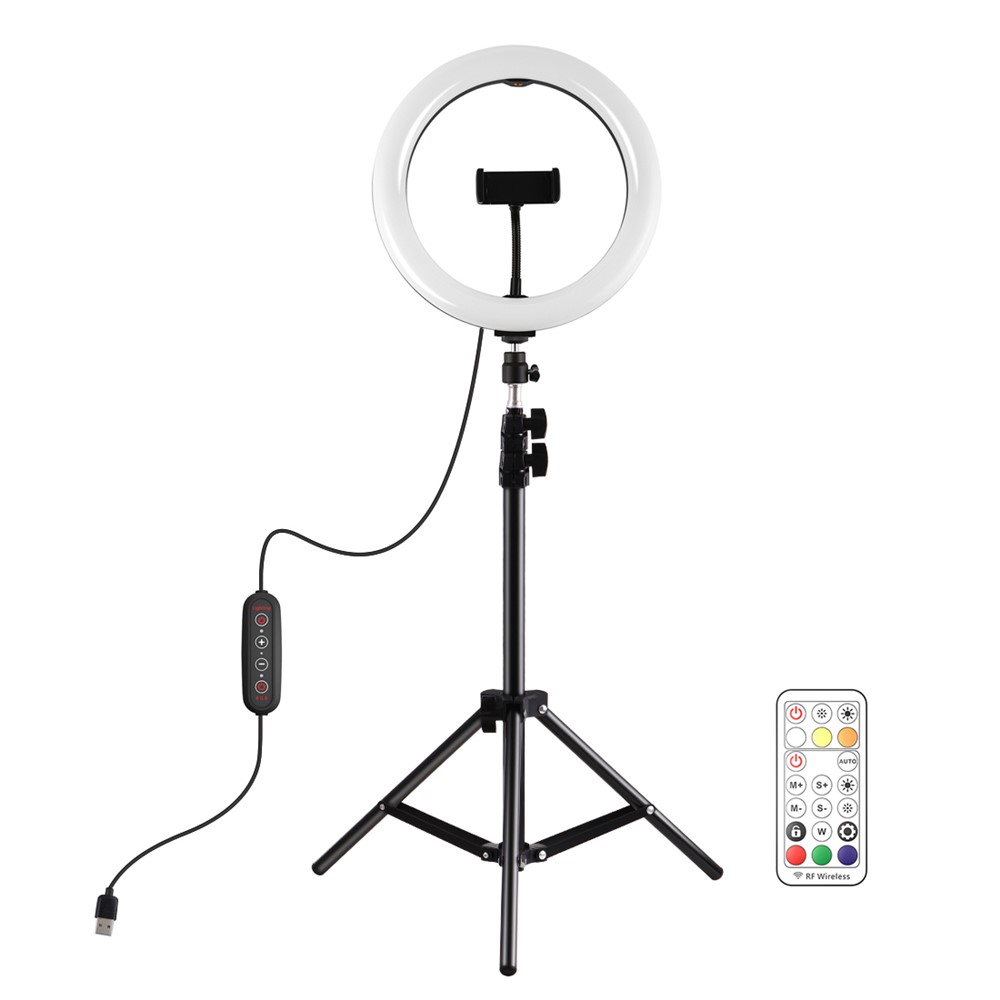 PULUZ PKT3081B Da 10.2 Pollici 26 Centimetri Tendone LED RGBWW Luce + 1,1 M Treppiede 168 Temperatura Luci Di Riempimento Del LED A Due Colori Dimmerabili Con Il Pattino Freddo Testa A Sfera Treppiedi & Telecomando & Morsetto Telefono-2