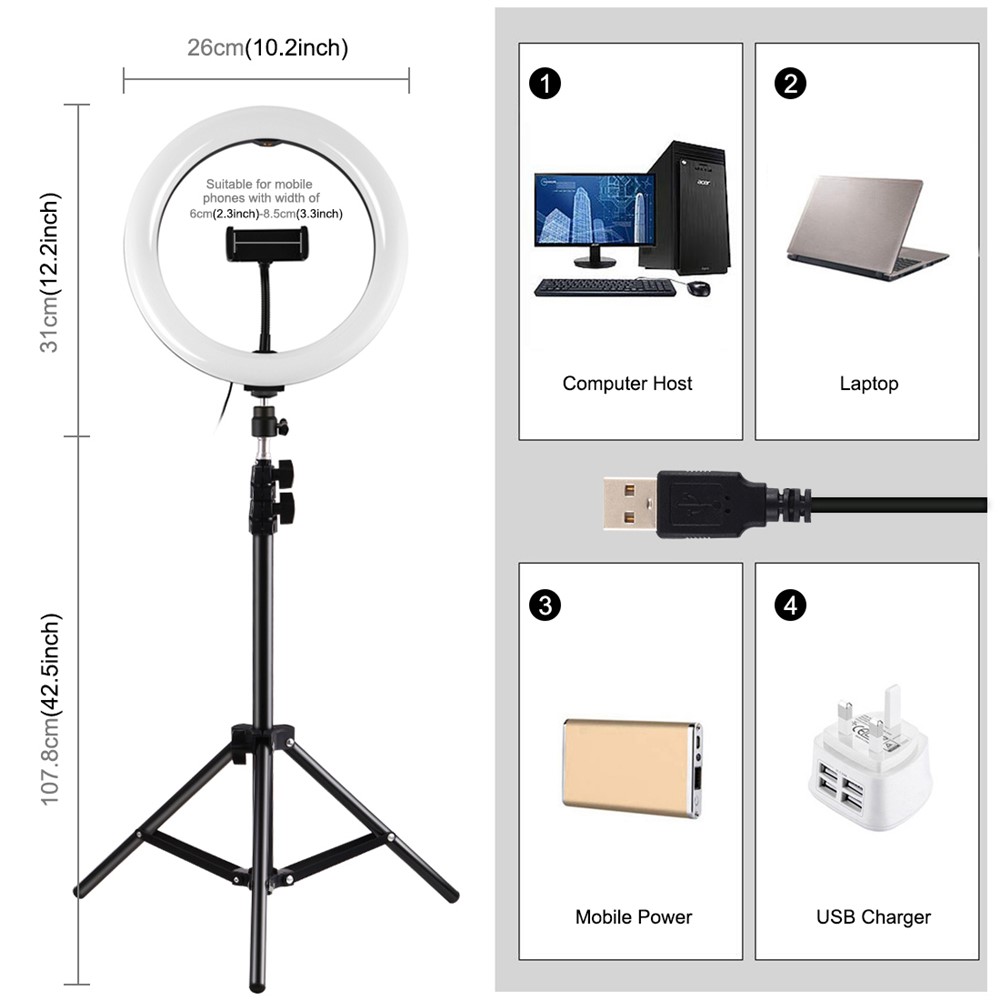 PULUZ PKT3081B 10,2 Polegadas de 26 cm de Led de Marquise RGBWW + 1,1m Montagem do Tripé 168 LED Luzes de Enchimento de Temperatura de Cor Dupla LED Com Calça Fria de Bola de Tripé & Controle Remoto & Grampo Telefônico