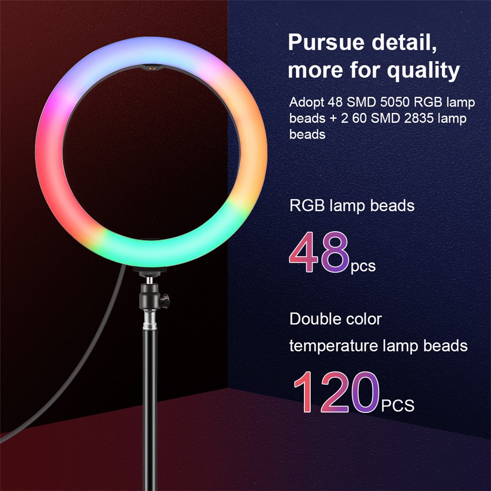 PULUZ PKT3081B 10,2 Polegadas de 26 cm de Led de Marquise RGBWW + 1,1m Montagem do Tripé 168 LED Luzes de Enchimento de Temperatura de Cor Dupla LED Com Calça Fria de Bola de Tripé & Controle Remoto & Grampo Telefônico