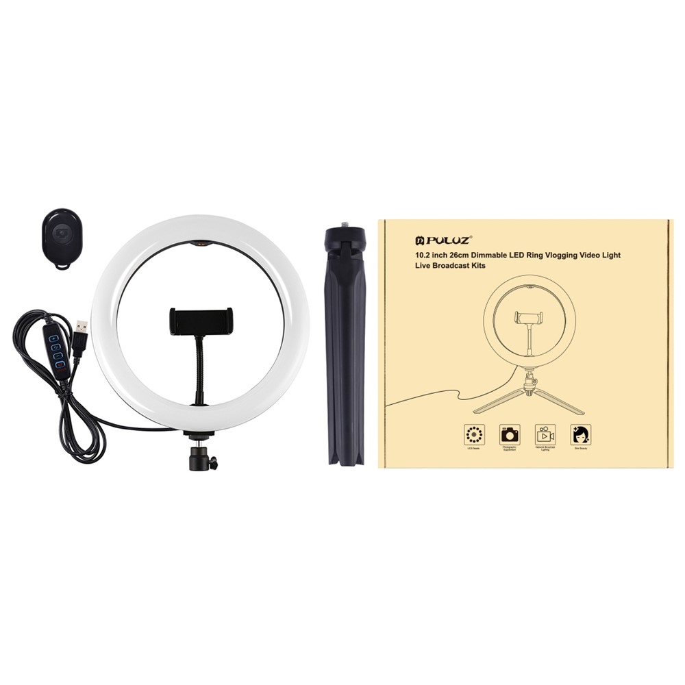 PULUZ PKT3072B 10.2-inch 26cm Dimmable Dual Color Temperature LED Curved Diffuse Light Photography Fill Lights with Phone Clamp and Selfie Remote Control-11