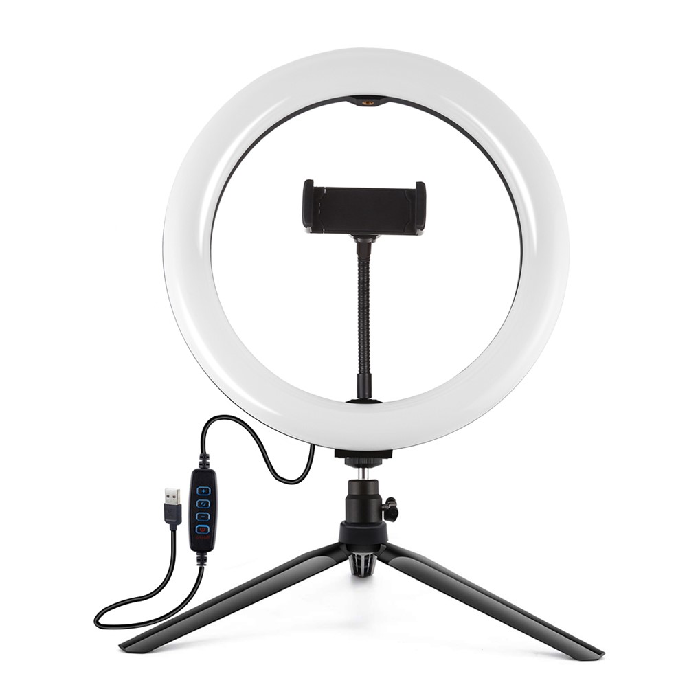 PULUZ PKT3072B 10.2-inch 26cm Dimmable Dual Color Temperature LED Curved Diffuse Light Photography Fill Lights with Phone Clamp and Selfie Remote Control-2