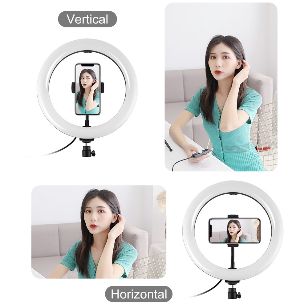 PULUZ PKT3072B 10.2-inch 26cm Dimmable Dual Color Temperature LED Curved Diffuse Light Photography Fill Lights with Phone Clamp and Selfie Remote Control-9