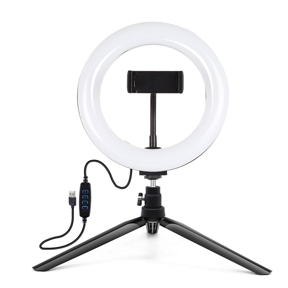 PULUZ PKT3073B 7,9 Pouces 20 cm Lumière à Anneaux + Desktop Tripod Mount USB 3 Modes Dalmable Dual Color Temperature Vlogging Selfie Photography LED Lights Avec Téléphon-2