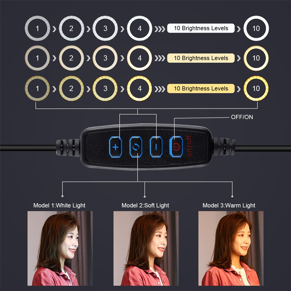 PULUZ PKT3073B 7,9 Polegadas de 20 cm de Anel + Modos de Tripé de Desktop USB 3 Modos Diminuem a Temperatura de Cor Dupla Vlogging Fotografia de Selfie Lumin-5