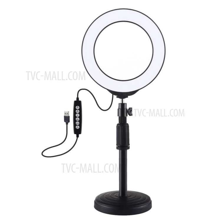 PULUZ 6.2-inch 16cm USB 8 Colors RGBW Dimmable LED Ring Lights + Round Base Desktop Mount with Cold Shoe Tripod Ball Head-2