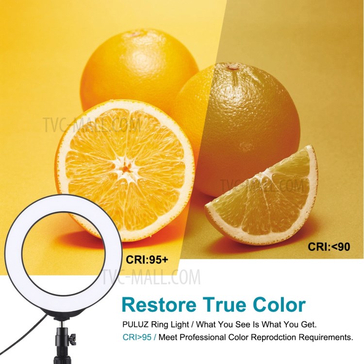 PULUZ 6.2-inch 16cm USB 8 Colors RGBW Dimmable LED Ring Lights + Round Base Desktop Mount with Cold Shoe Tripod Ball Head-7