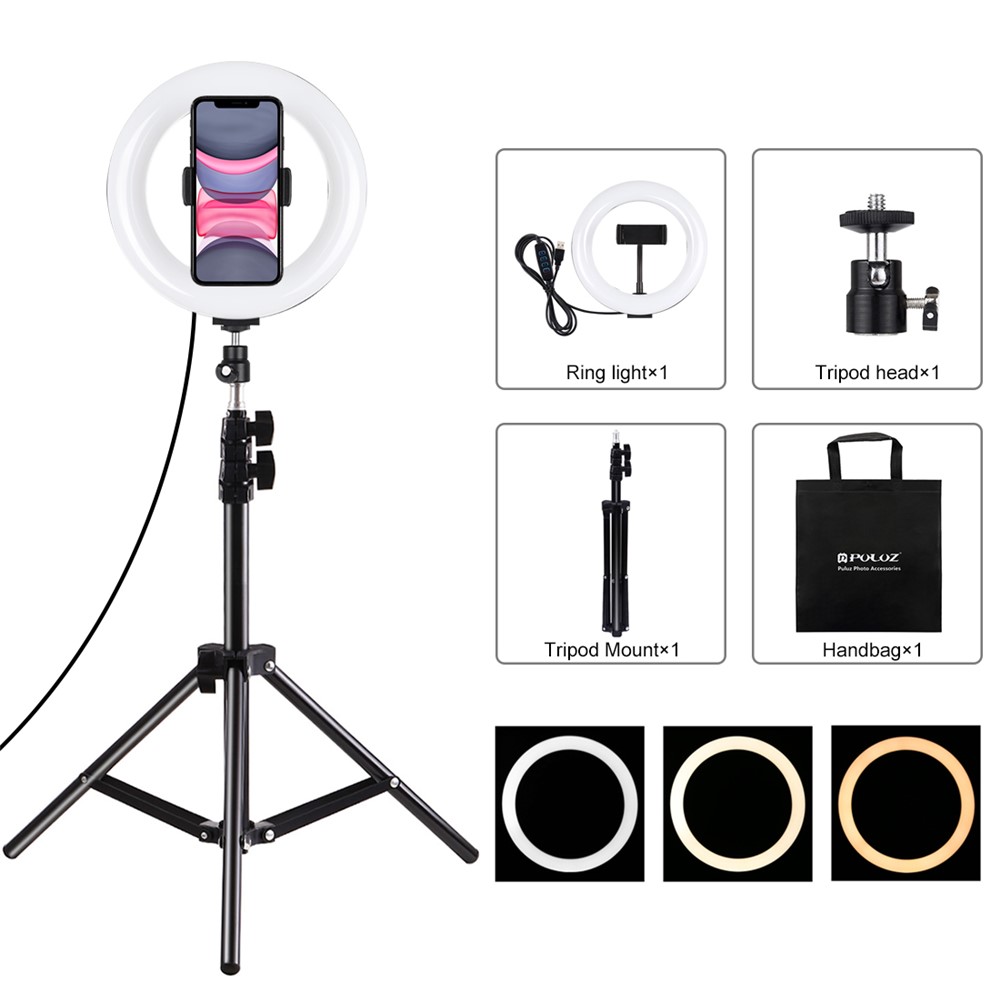 Pulluz 7.9-pollici ANELLO LED LED LED + 1.1M Treppiede Mount USB 3 Modalità Dimmable Dual Color Temperatura Temperatura A LED LED Curvo Anello Vlogging Selfie Fotografia Video Luci Con Morsetto Telefonico-2
